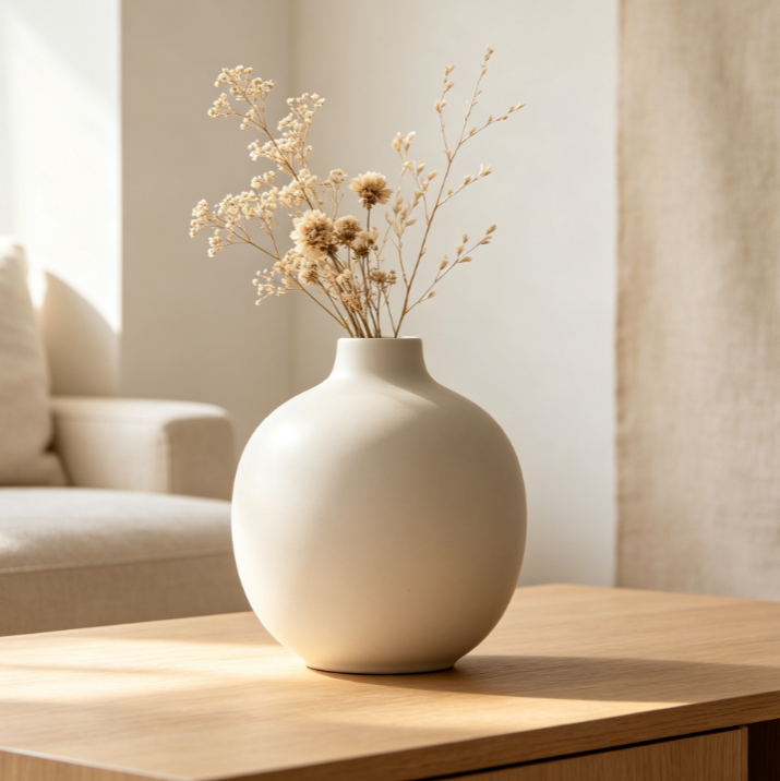 Nordic minimalist ceramic vase for dried flower arrangements—ideal for living room tabletops and home styling