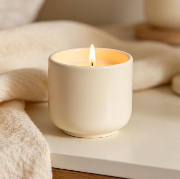 Cream-style ceramic aromatherapy candle holder—atmospheric tabletop decor and craft piece