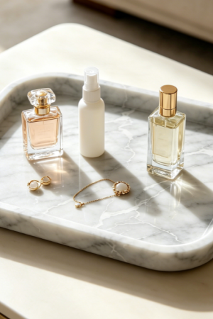 Marble-patterned tray—dual-purpose decorative organizer for coffee tables and vanity tops